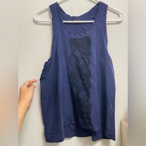 Theory Navy Blue Sleeveless Top with Lace Detail